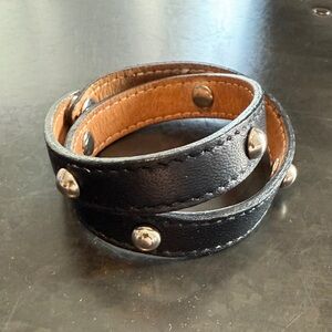 Black Leather Studded Wrap Bracelet Choker by Metalskin for Bloomingdales
